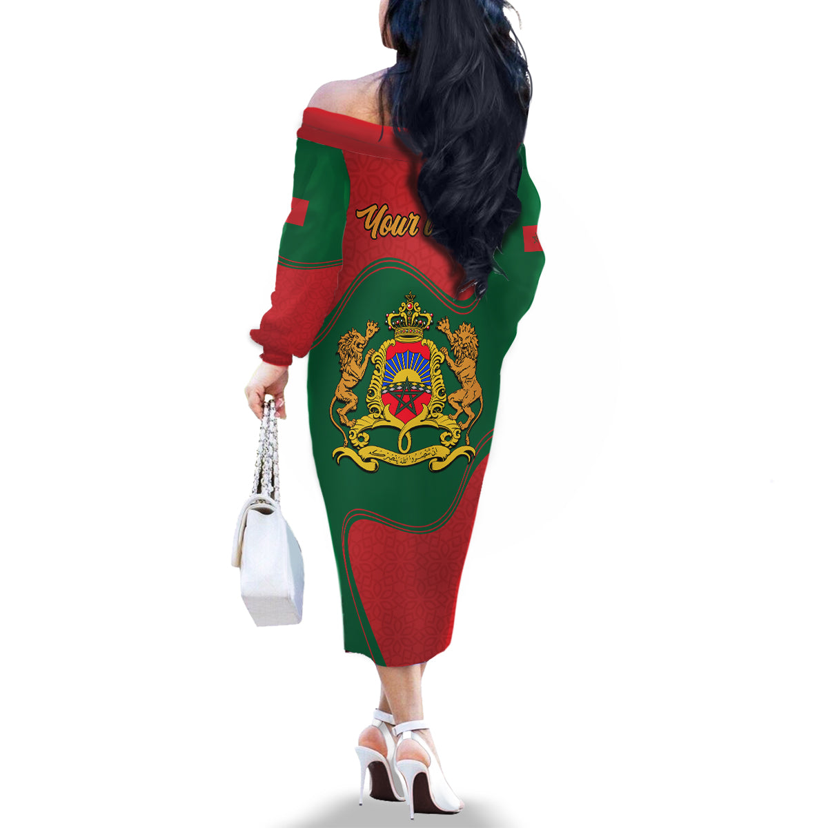 Morocco Proclamation Day With Flag Color Family Matching Off Shoulder Long Sleeve Dress and Hawaiian Shirt - Wonder Print Shop