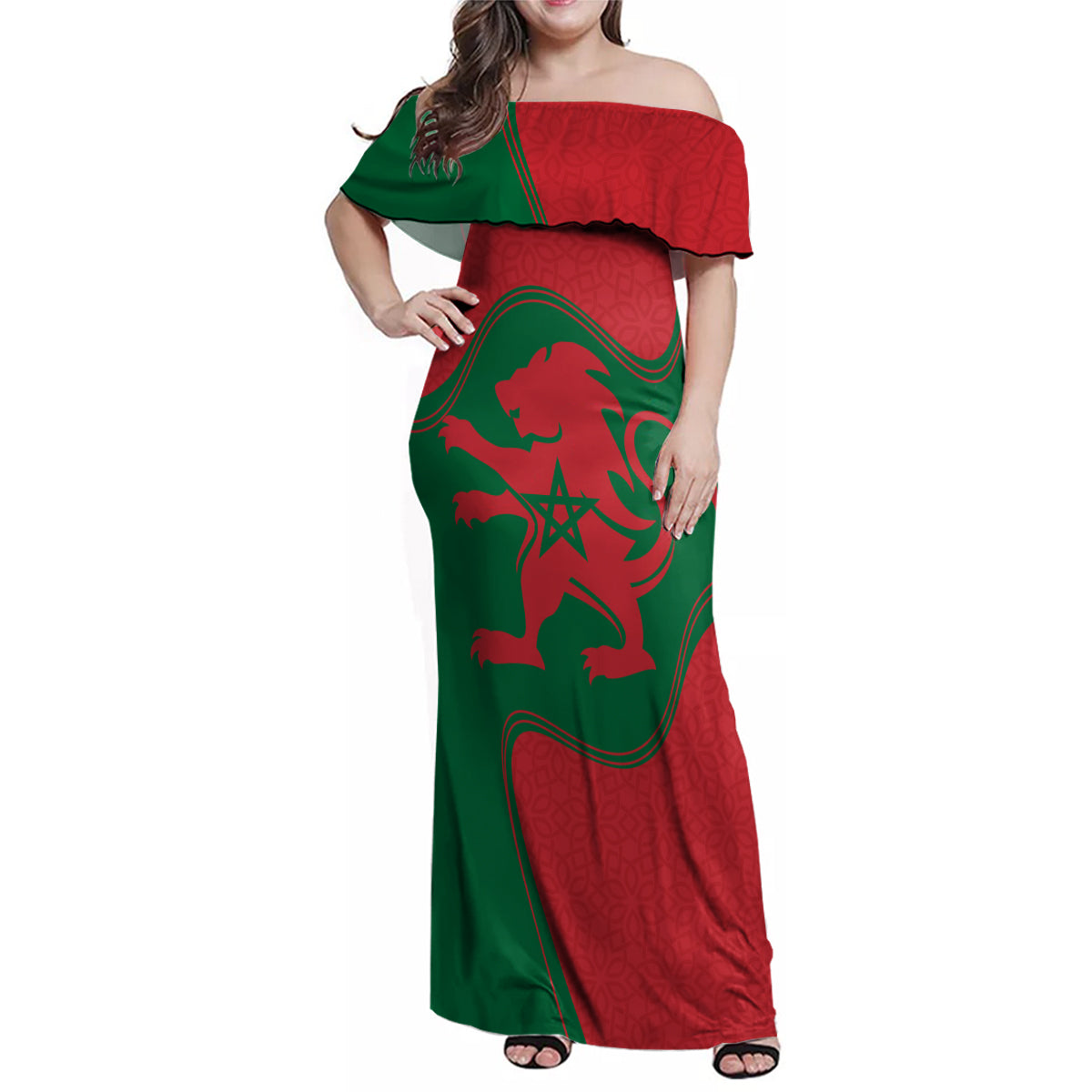 Morocco Proclamation Day With Flag Color Family Matching Off Shoulder Maxi Dress and Hawaiian Shirt LT9 - Wonder Print Shop