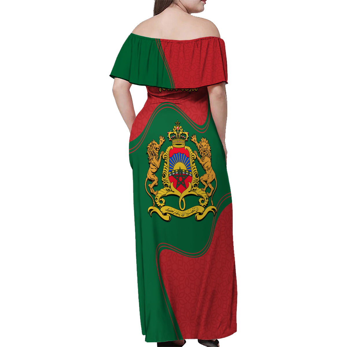 Morocco Proclamation Day With Flag Color Family Matching Off Shoulder Maxi Dress and Hawaiian Shirt LT9 - Wonder Print Shop