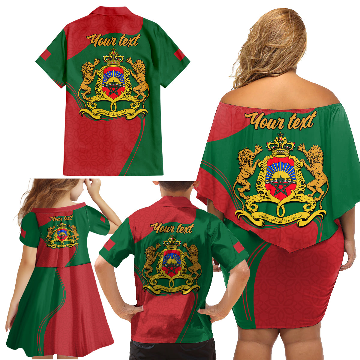 Morocco Proclamation Day With Flag Color Family Matching Off Shoulder Short Dress and Hawaiian Shirt LT9 - Wonder Print Shop