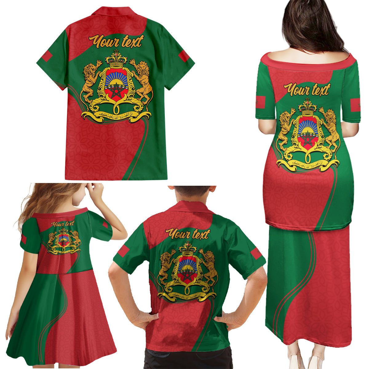 Morocco Proclamation Day With Flag Color Family Matching Puletasi Dress and Hawaiian Shirt - Wonder Print Shop