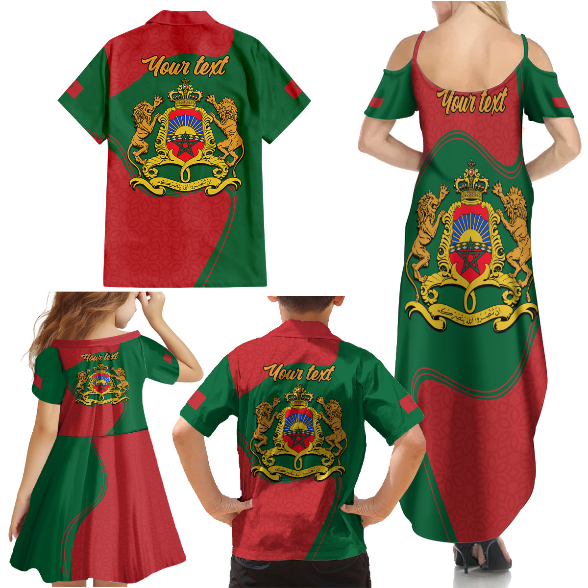 Morocco Proclamation Day With Flag Color Family Matching Summer Maxi Dress and Hawaiian Shirt - Wonder Print Shop