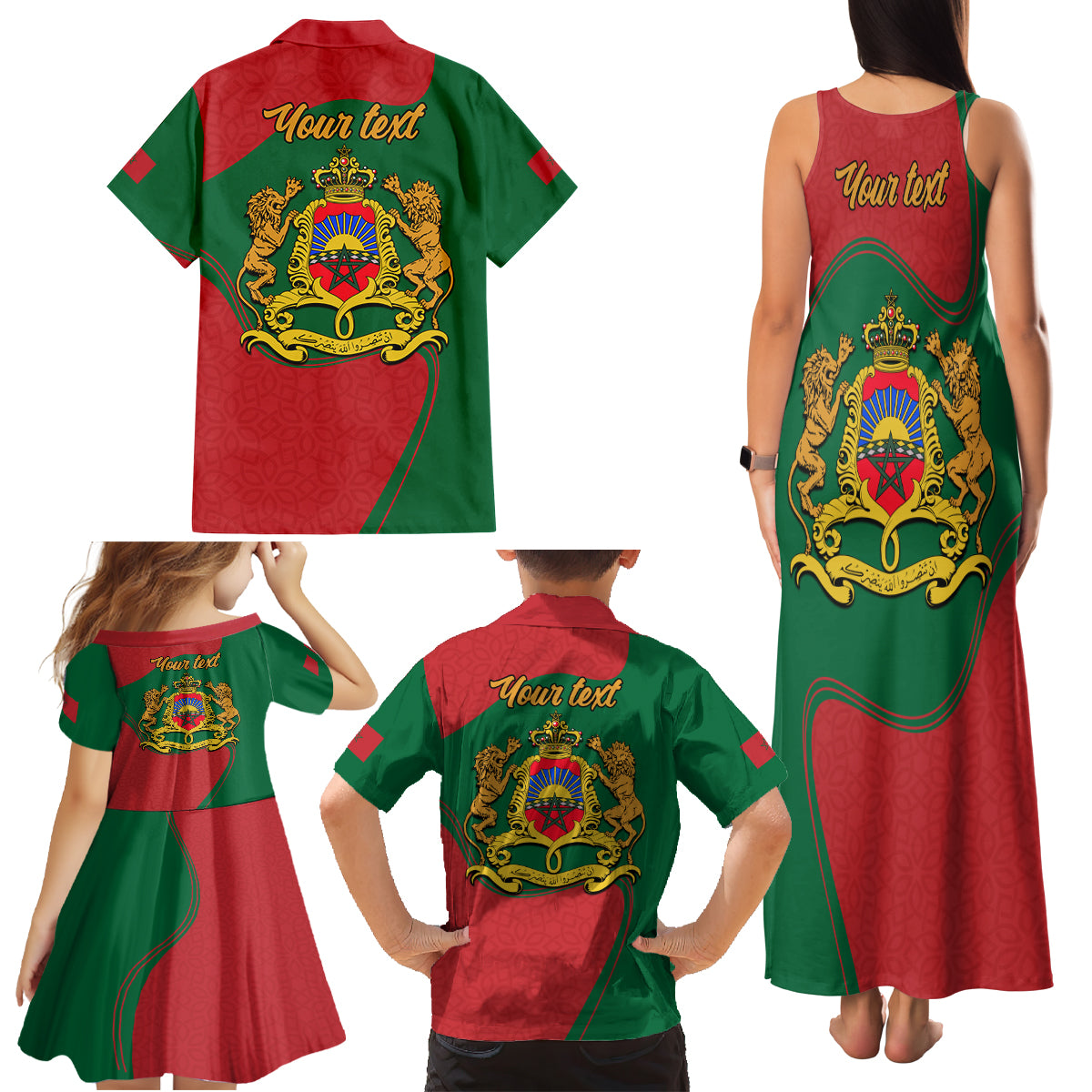 Morocco Proclamation Day With Flag Color Family Matching Tank Maxi Dress and Hawaiian Shirt - Wonder Print Shop