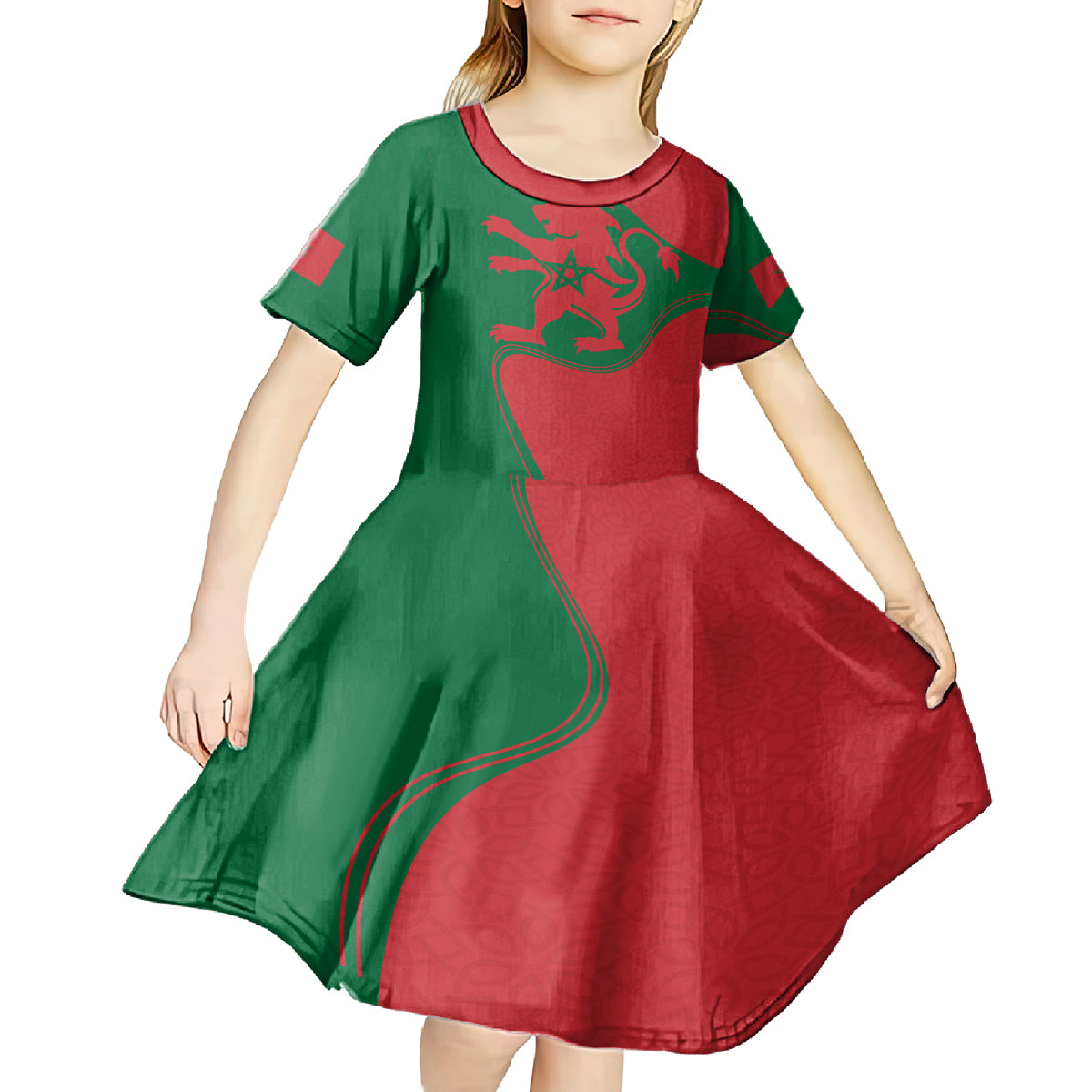 Morocco Proclamation Day With Flag Color Kid Short Sleeve Dress - Wonder Print Shop
