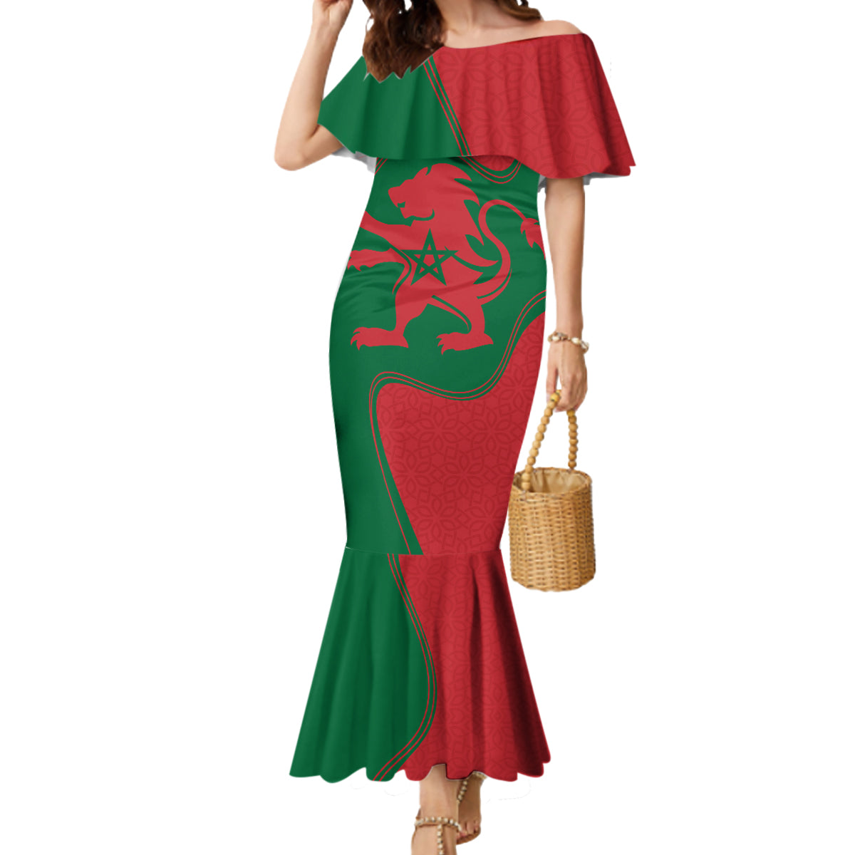 Morocco Proclamation Day With Flag Color Mermaid Dress - Wonder Print Shop