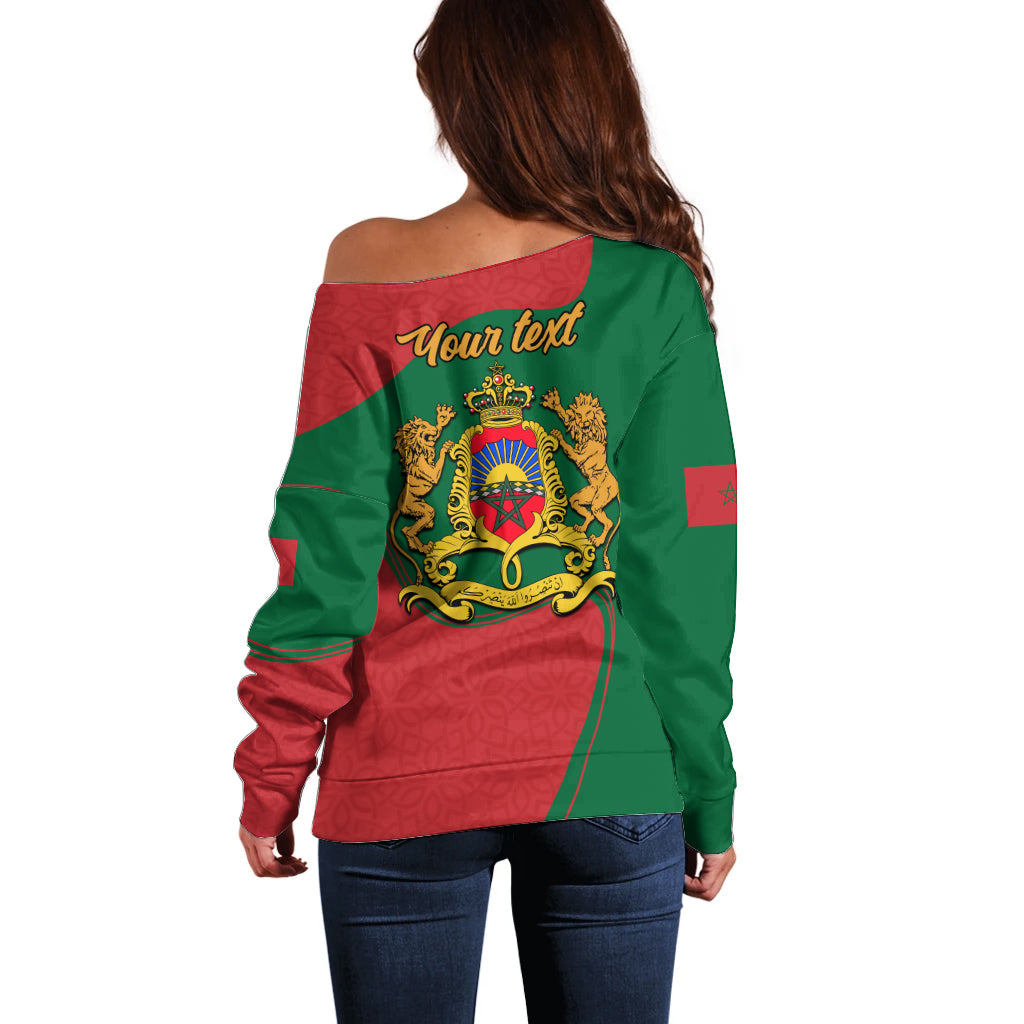 Morocco Proclamation Day With Flag Color Off Shoulder Sweater - Wonder Print Shop
