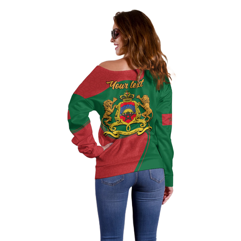 Morocco Proclamation Day With Flag Color Off Shoulder Sweater - Wonder Print Shop