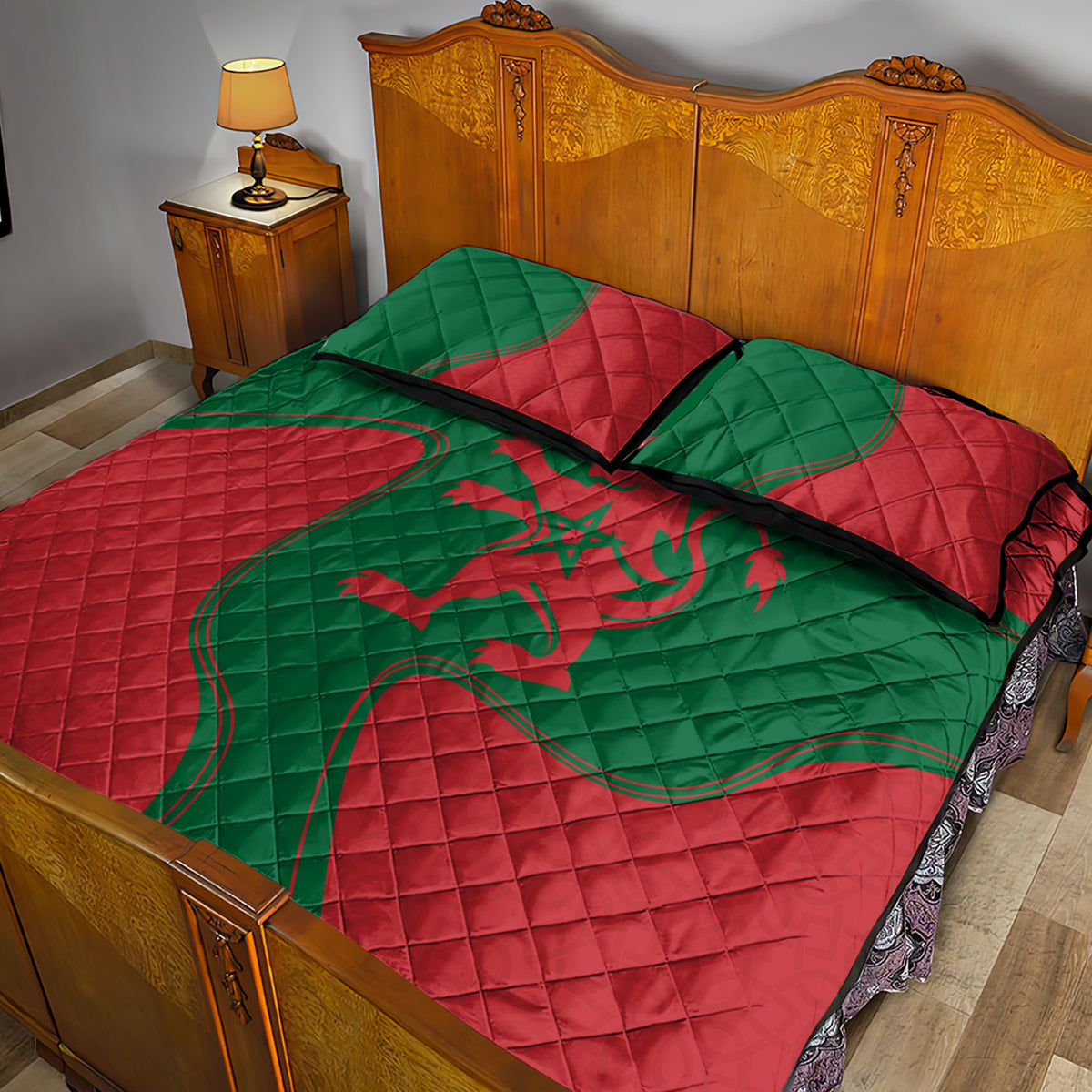 Morocco Proclamation Day With Flag Color Quilt Bed Set - Wonder Print Shop