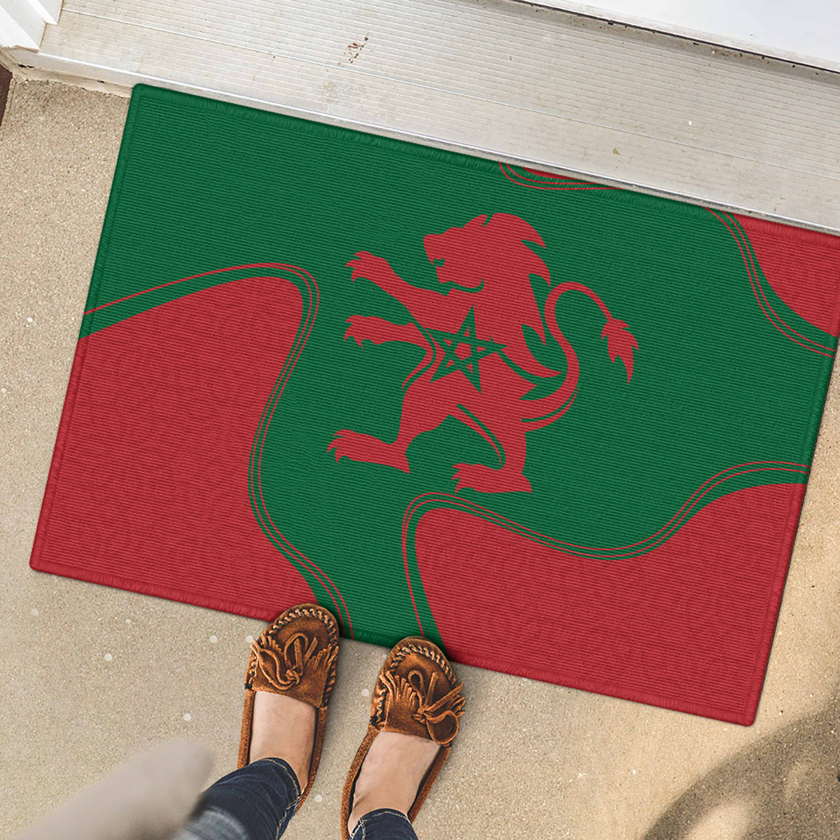 Morocco Proclamation Day With Flag Color Rubber Doormat - Wonder Print Shop