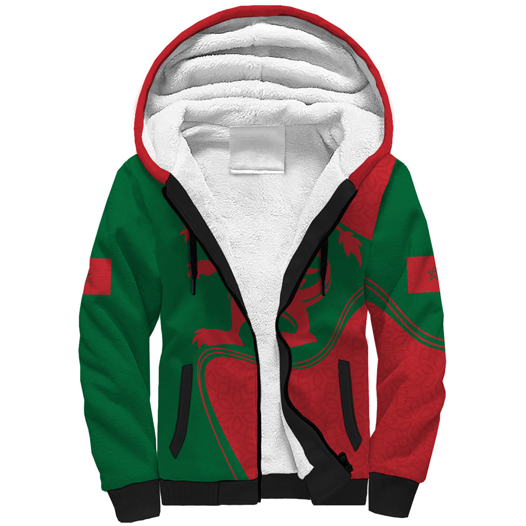 Morocco Proclamation Day With Flag Color Sherpa Hoodie - Wonder Print Shop