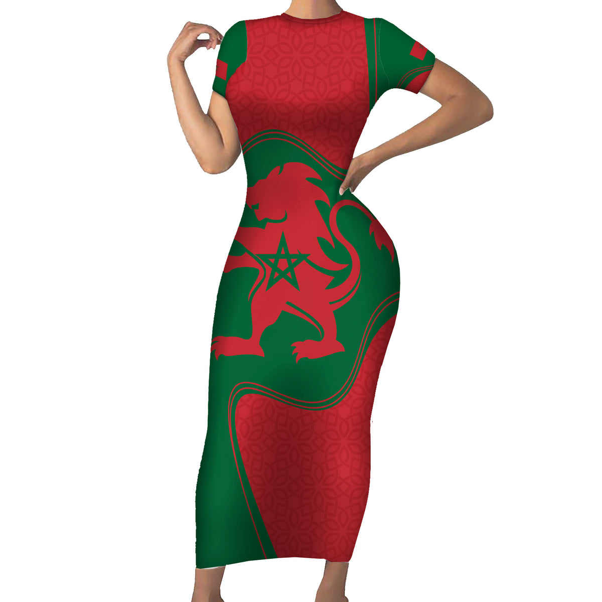 Morocco Proclamation Day With Flag Color Short Sleeve Bodycon Dress - Wonder Print Shop