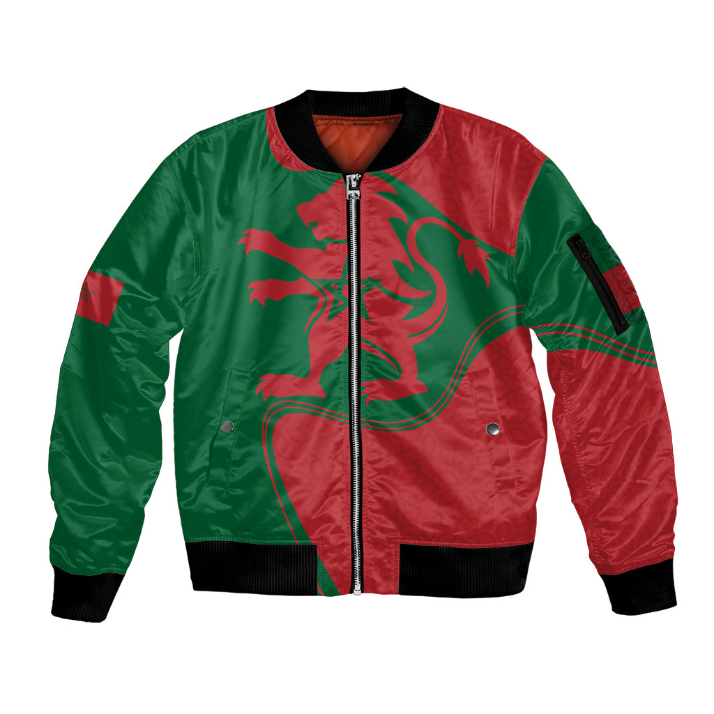 Morocco Proclamation Day With Flag Color Sleeve Zip Bomber Jacket - Wonder Print Shop