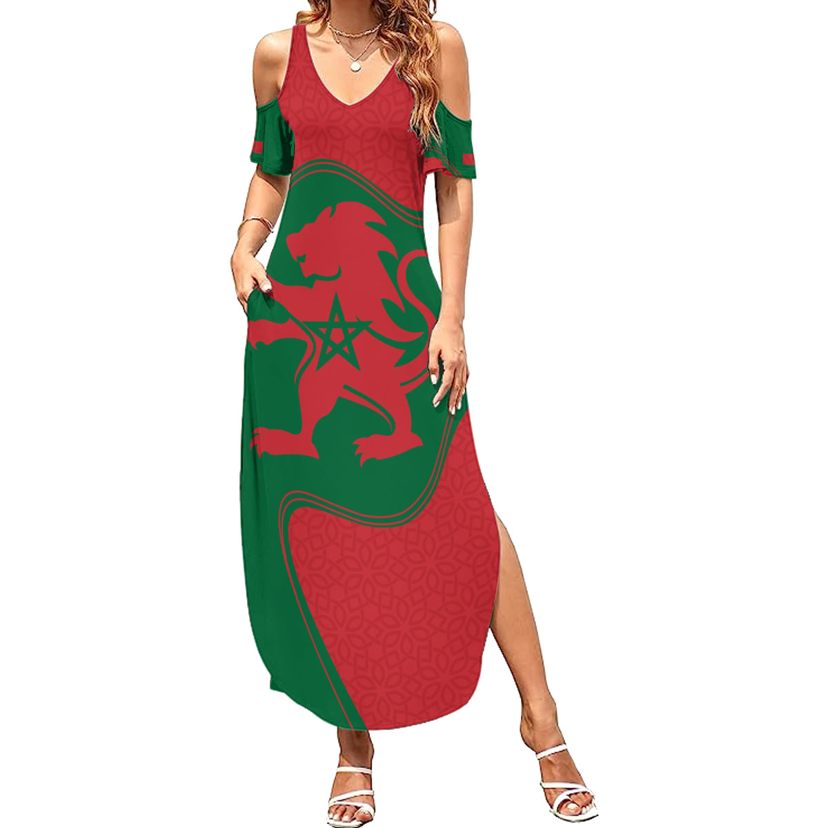 Morocco Proclamation Day With Flag Color Summer Maxi Dress - Wonder Print Shop