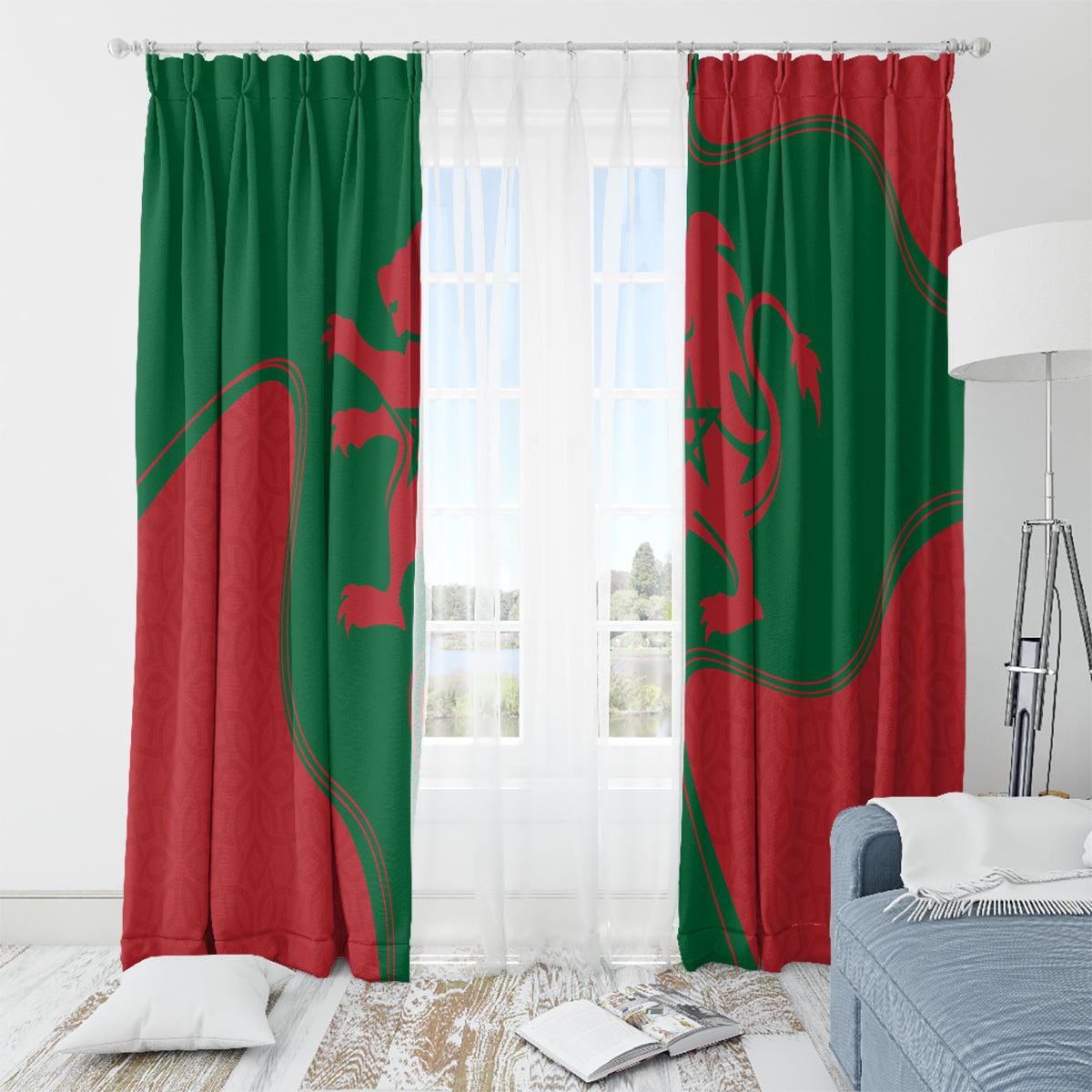 Morocco Proclamation Day With Flag Color Window Curtain - Wonder Print Shop