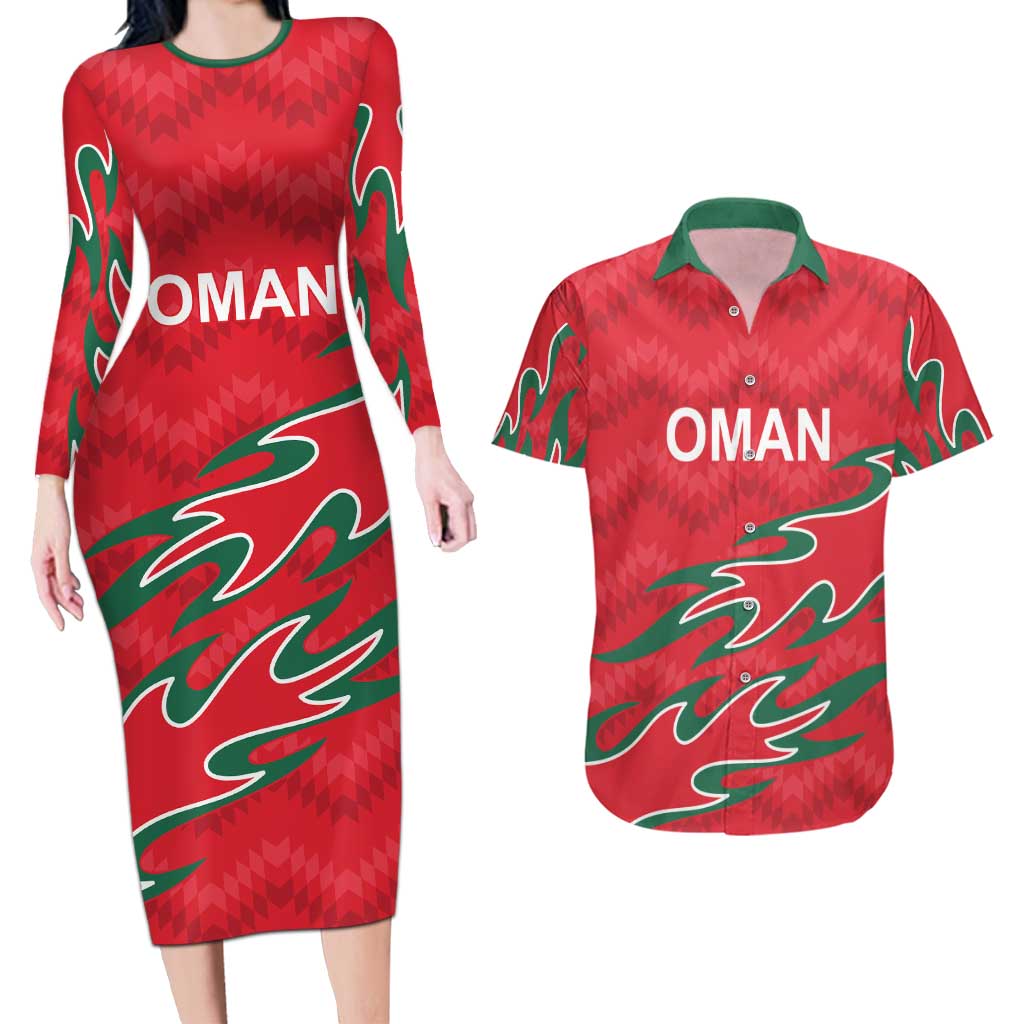 Custom Oman Cricket Couples Matching Long Sleeve Bodycon Dress and Hawaiian Shirt 2016 Vintage Away Retro LT9 - Wonder Print Shop