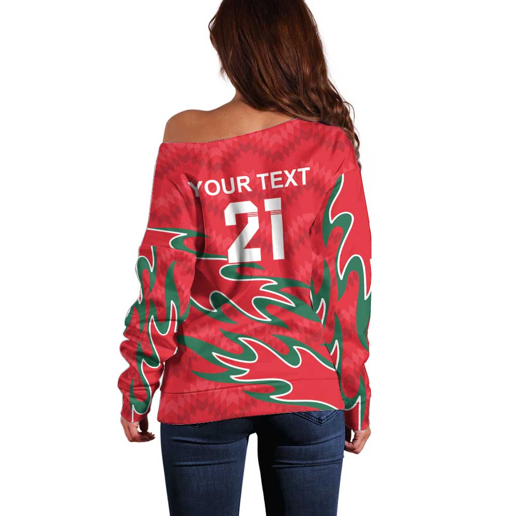 Custom Oman Cricket Off Shoulder Sweater 2016 Vintage Away Retro - Wonder Print Shop
