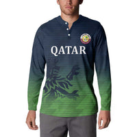 Custom Qatar Cricket Button Sweatshirt Green Sporty Pattern LT9 - Wonder Print Shop