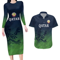 Custom Qatar Cricket Couples Matching Long Sleeve Bodycon Dress and Hawaiian Shirt Green Sporty Pattern LT9 - Wonder Print Shop