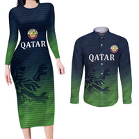 Custom Qatar Cricket Couples Matching Long Sleeve Bodycon Dress and Long Sleeve Button Shirt Green Sporty Pattern LT9 - Wonder Print Shop