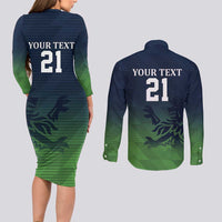 Custom Qatar Cricket Couples Matching Long Sleeve Bodycon Dress and Long Sleeve Button Shirt Green Sporty Pattern LT9 - Wonder Print Shop