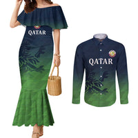 Custom Qatar Cricket Couples Matching Mermaid Dress and Long Sleeve Button Shirt Green Sporty Pattern