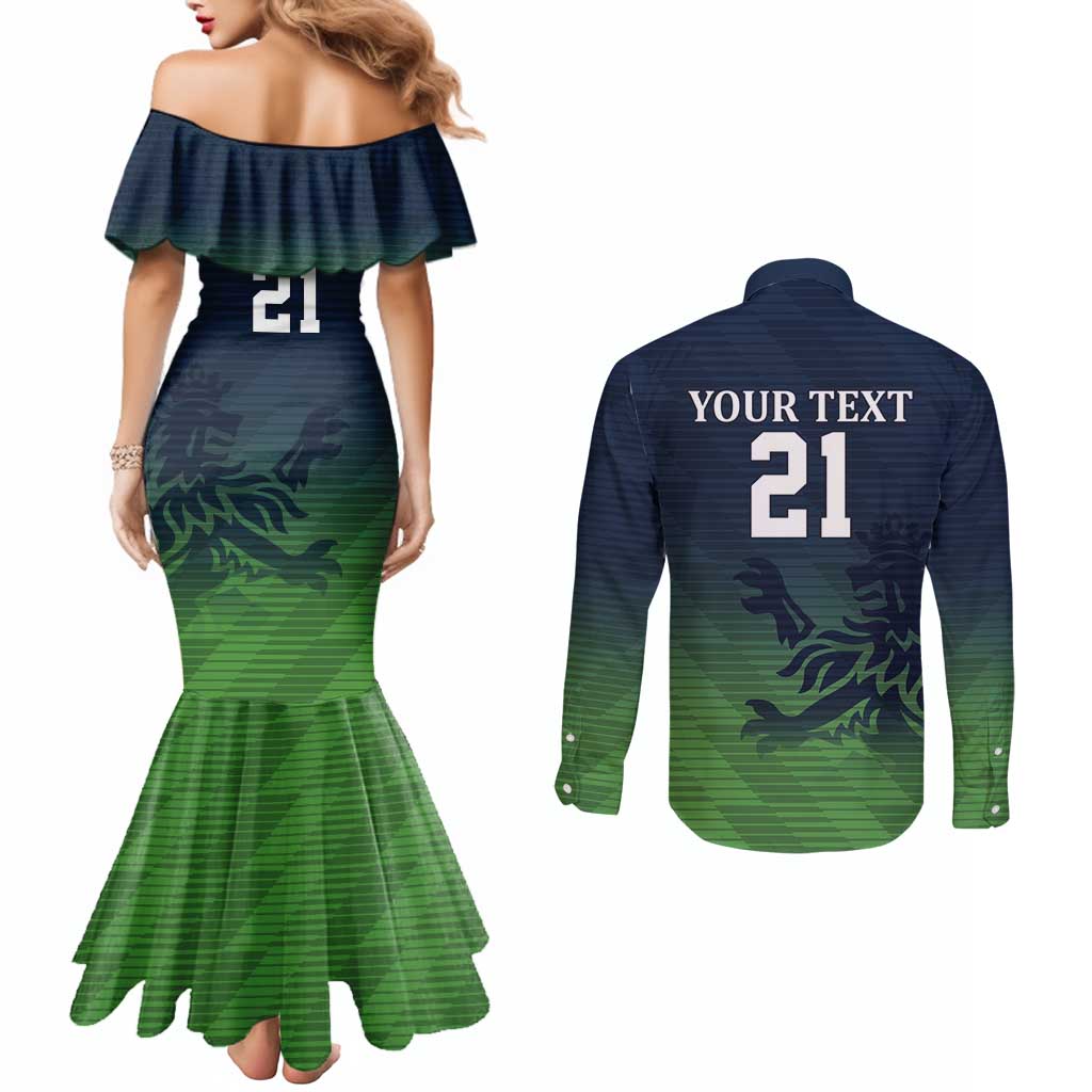 Custom Qatar Cricket Couples Matching Mermaid Dress and Long Sleeve Button Shirt Green Sporty Pattern