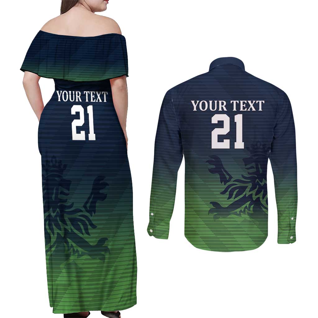 Custom Qatar Cricket Couples Matching Off Shoulder Maxi Dress and Long Sleeve Button Shirt Green Sporty Pattern LT9 - Wonder Print Shop