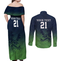 Custom Qatar Cricket Couples Matching Off Shoulder Maxi Dress and Long Sleeve Button Shirt Green Sporty Pattern LT9 - Wonder Print Shop