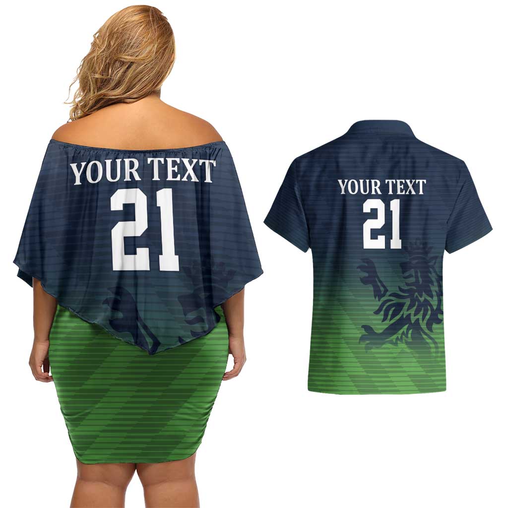 Custom Qatar Cricket Couples Matching Off Shoulder Short Dress and Hawaiian Shirt Green Sporty Pattern LT9 - Wonder Print Shop