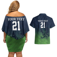 Custom Qatar Cricket Couples Matching Off Shoulder Short Dress and Hawaiian Shirt Green Sporty Pattern LT9 - Wonder Print Shop