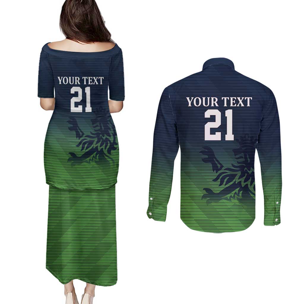 Custom Qatar Cricket Couples Matching Puletasi and Long Sleeve Button Shirt Green Sporty Pattern LT9 - Wonder Print Shop