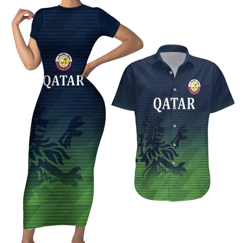 Custom Qatar Cricket Couples Matching Short Sleeve Bodycon Dress and Hawaiian Shirt Green Sporty Pattern LT9 - Wonder Print Shop