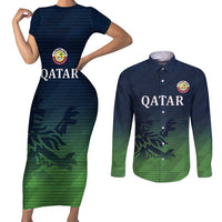 Custom Qatar Cricket Couples Matching Short Sleeve Bodycon Dress and Long Sleeve Button Shirt Green Sporty Pattern LT9 - Wonder Print Shop