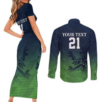Custom Qatar Cricket Couples Matching Short Sleeve Bodycon Dress and Long Sleeve Button Shirt Green Sporty Pattern LT9 - Wonder Print Shop