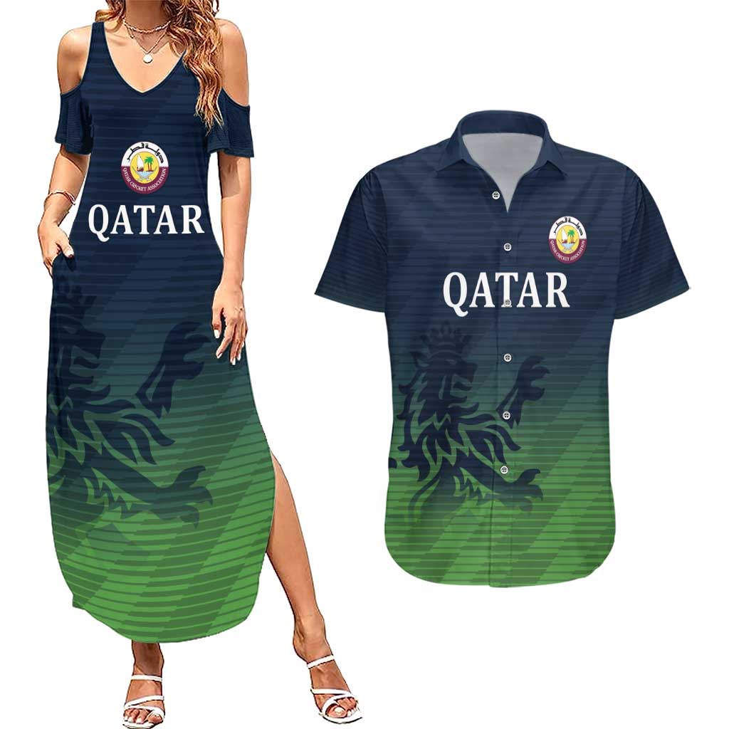 Custom Qatar Cricket Couples Matching Summer Maxi Dress and Hawaiian Shirt Green Sporty Pattern LT9 - Wonder Print Shop