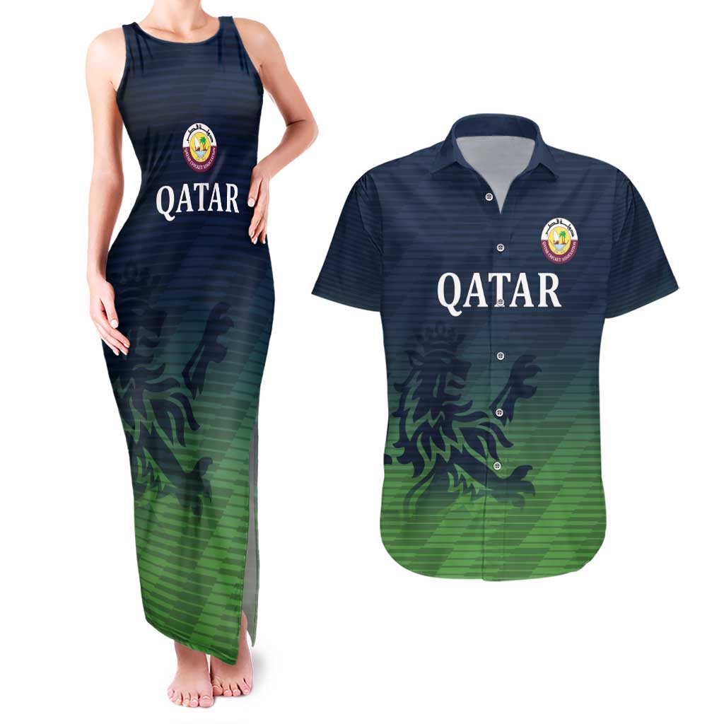 Custom Qatar Cricket Couples Matching Tank Maxi Dress and Hawaiian Shirt Green Sporty Pattern LT9 - Wonder Print Shop