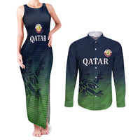 Custom Qatar Cricket Couples Matching Tank Maxi Dress and Long Sleeve Button Shirt Green Sporty Pattern LT9 - Wonder Print Shop