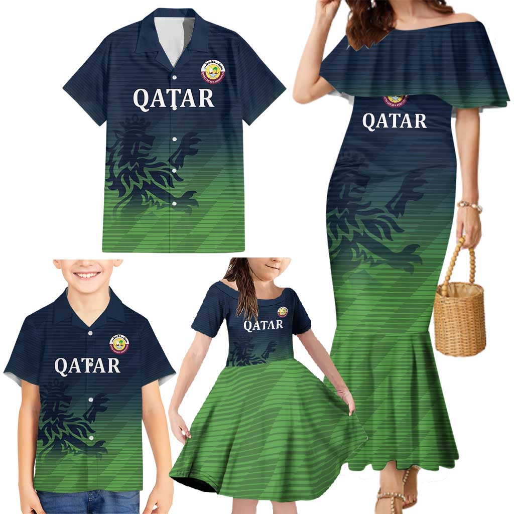 Custom Qatar Cricket Family Matching Mermaid Dress and Hawaiian Shirt Green Sporty Pattern LT9 - Wonder Print Shop