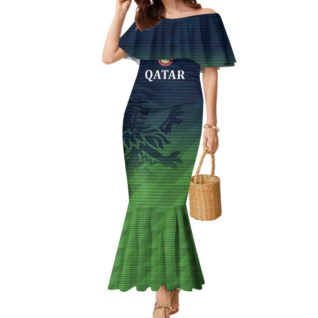 Custom Qatar Cricket Family Matching Mermaid Dress and Hawaiian Shirt Green Sporty Pattern LT9 - Wonder Print Shop