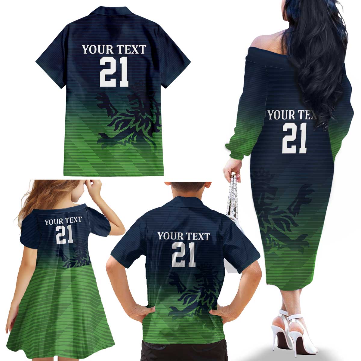 Custom Qatar Cricket Family Matching Off The Shoulder Long Sleeve Dress and Hawaiian Shirt Green Sporty Pattern - Wonder Print Shop