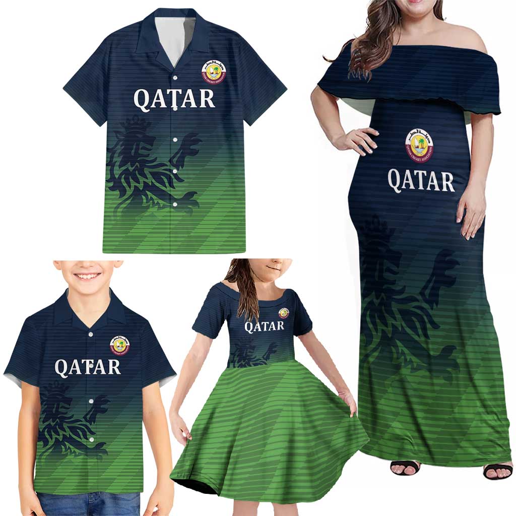 Custom Qatar Cricket Family Matching Off Shoulder Maxi Dress and Hawaiian Shirt Green Sporty Pattern LT9 - Wonder Print Shop