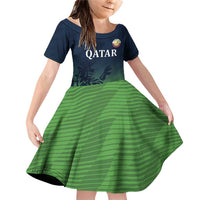Custom Qatar Cricket Family Matching Off Shoulder Short Dress and Hawaiian Shirt Green Sporty Pattern LT9 - Wonder Print Shop