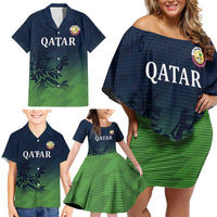 Custom Qatar Cricket Family Matching Off Shoulder Short Dress and Hawaiian Shirt Green Sporty Pattern LT9 - Wonder Print Shop