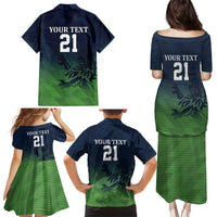 Custom Qatar Cricket Family Matching Puletasi and Hawaiian Shirt Green Sporty Pattern - Wonder Print Shop