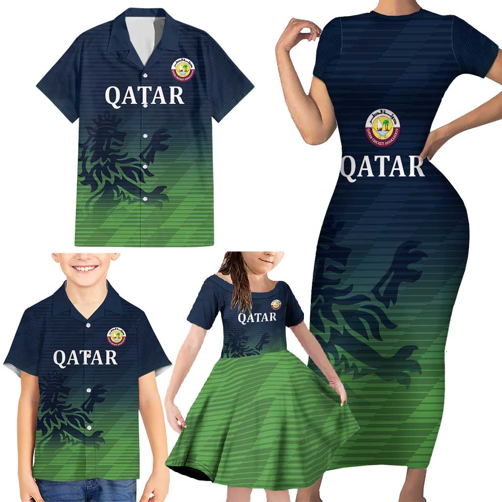 Custom Qatar Cricket Family Matching Short Sleeve Bodycon Dress and Hawaiian Shirt Green Sporty Pattern - Wonder Print Shop