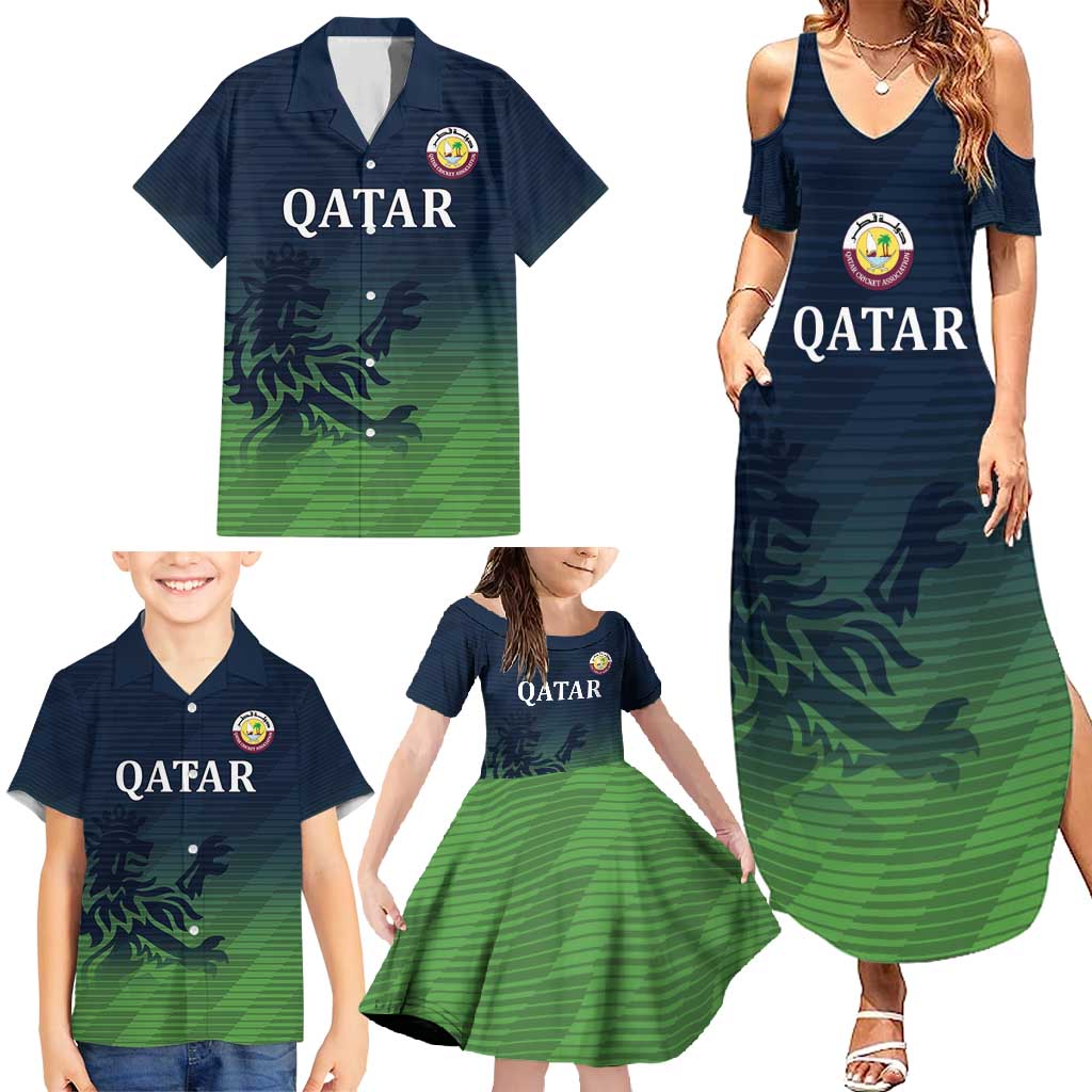 Custom Qatar Cricket Family Matching Summer Maxi Dress and Hawaiian Shirt Green Sporty Pattern - Wonder Print Shop