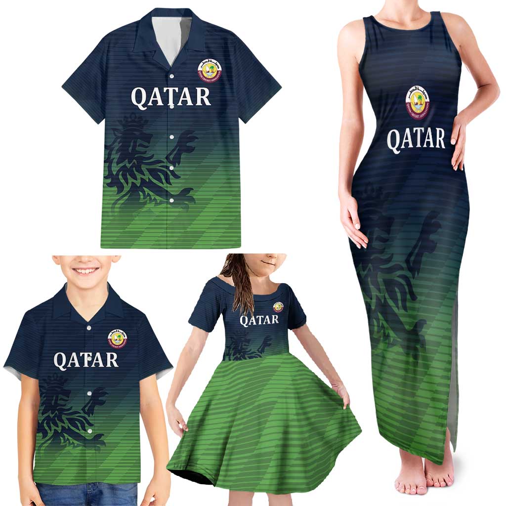Custom Qatar Cricket Family Matching Tank Maxi Dress and Hawaiian Shirt Green Sporty Pattern - Wonder Print Shop