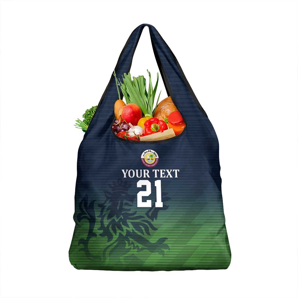 Custom Qatar Cricket Grocery Bag Green Sporty Pattern
