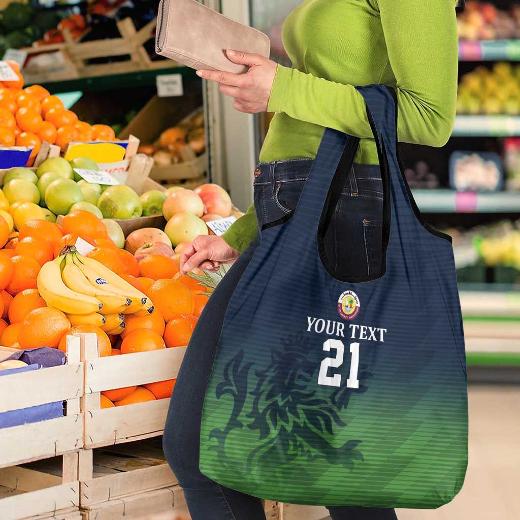 Custom Qatar Cricket Grocery Bag Green Sporty Pattern
