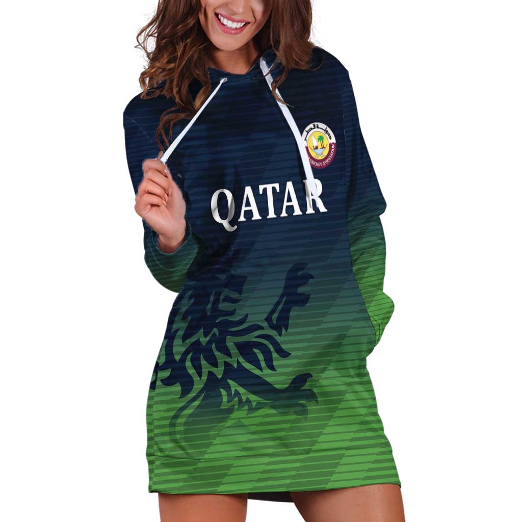 Custom Qatar Cricket Hoodie Dress Green Sporty Pattern - Wonder Print Shop